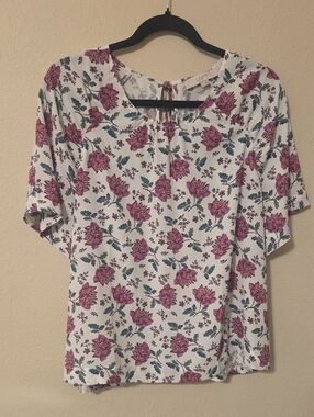 LOFT White Blouse with Pink Floral Print